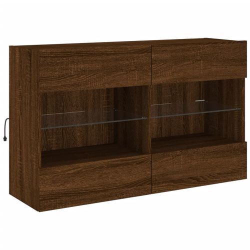 Meuble TV mural avec lumières LED chêne marron 98,5x30x60,5 cm - Photo n°3; ?>