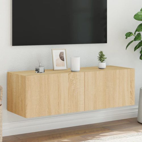 Meuble TV mural avec lumières LED chêne sonoma 100x35x31 cm - Photo n°2; ?>