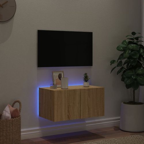 Meuble TV mural avec lumières LED chêne sonoma 60x35x31 cm - Photo n°3; ?>