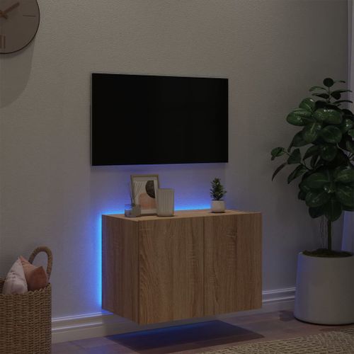 Meuble TV mural avec lumières LED chêne sonoma 60x35x41 cm - Photo n°2; ?>