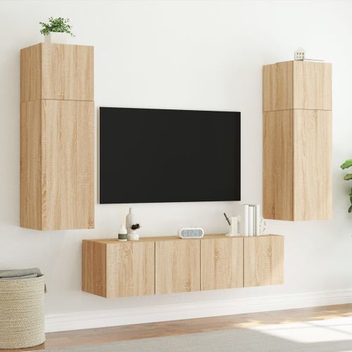 Meuble TV mural avec lumières LED chêne sonoma 60x35x41 cm - Photo n°3; ?>