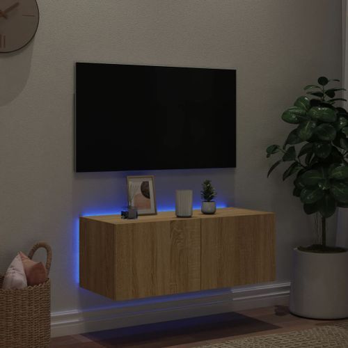 Meuble TV mural avec lumières LED chêne sonoma 80x35x31 cm - Photo n°3; ?>