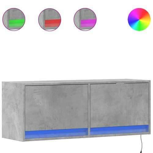 Meuble TV mural avec lumières LED gris béton 100x31x35 cm - Photo n°2; ?>