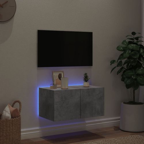 Meuble TV mural avec lumières LED gris béton 60x35x31 cm - Photo n°3; ?>