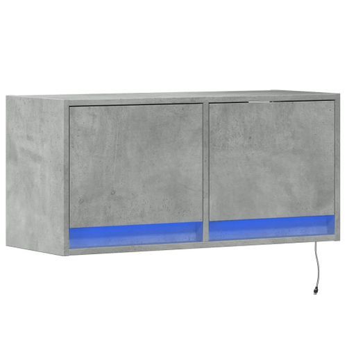 Meuble TV mural avec lumières LED gris béton 80x31x35 cm - Photo n°3; ?>