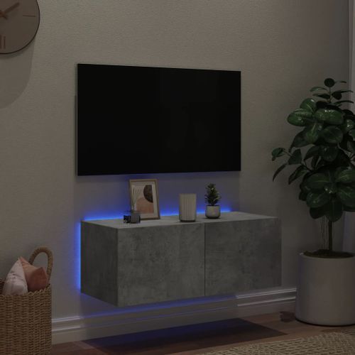 Meuble TV mural avec lumières LED gris béton 80x35x31 cm - Photo n°3; ?>