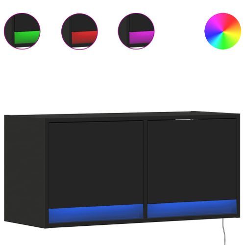 Meuble TV mural avec lumières LED noir 80x31x35 cm - Photo n°2; ?>