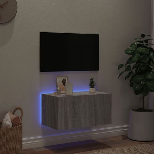 Meuble TV mural avec lumières LED sonoma gris 60x35x31 cm - Photo n°3; ?>