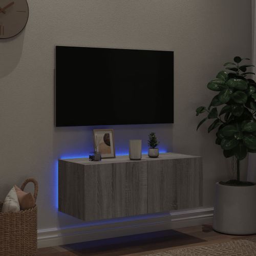 Meuble TV mural avec lumières LED sonoma gris 80x35x31 cm - Photo n°3; ?>