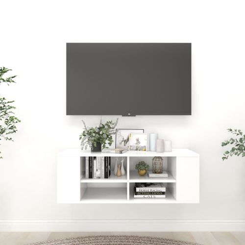 Meuble TV mural Blanc 102x35x35 cm - Photo n°2; ?>