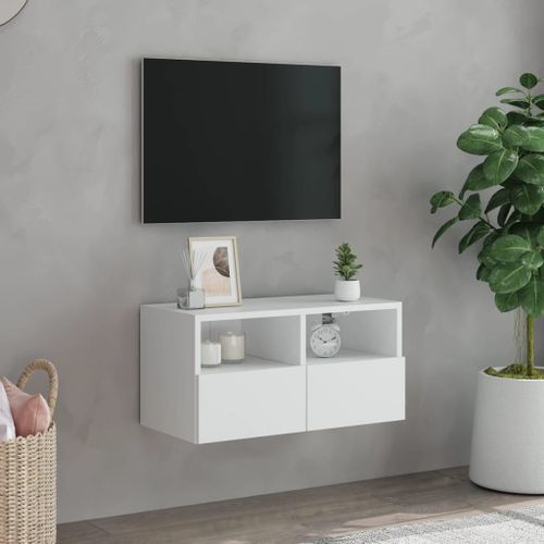 Meuble TV mural blanc 60x30x30 cm bois d'ingénierie - Photo n°3; ?>