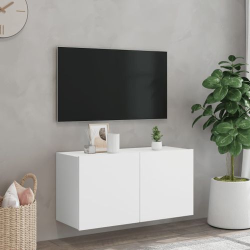 Meuble TV mural blanc 80x30x41 cm - Photo n°3; ?>