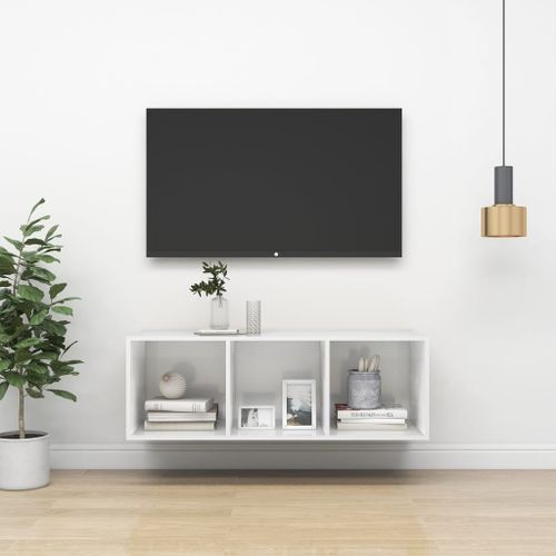 Meuble TV mural Blanc brillant 37x37x107 cm - Photo n°2; ?>