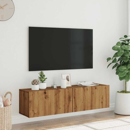 Meuble TV mural chêne artisanal 120x30x30 cm bois d'ingénierie - Photo n°3; ?>