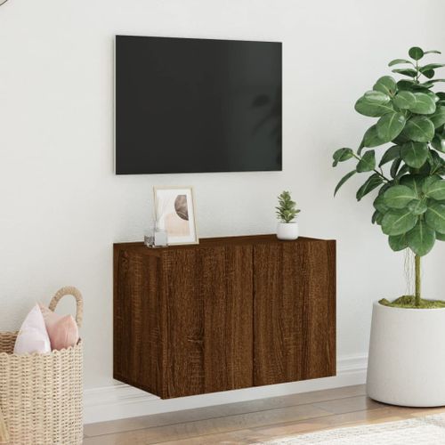 Meuble TV mural chêne marron 60x30x41 cm - Photo n°3; ?>