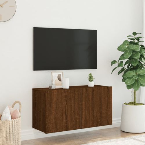 Meuble TV mural chêne marron 80x30x41 cm - Photo n°3; ?>