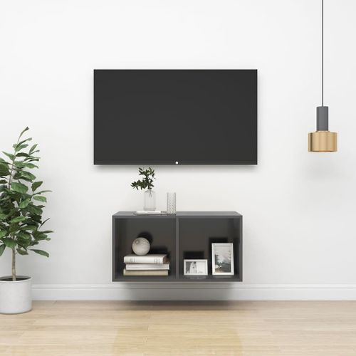 Meuble TV mural Gris 37x37x72 cm - Photo n°2; ?>