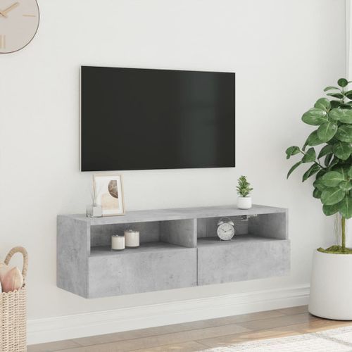 Meuble TV mural gris béton 100x30x30 cm bois d'ingénierie - Photo n°3; ?>