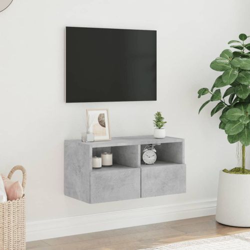 Meuble TV mural gris béton 60x30x30 cm bois d'ingénierie - Photo n°3; ?>