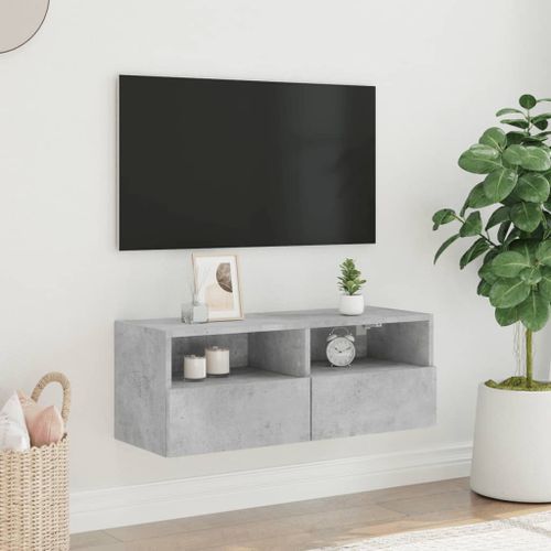 Meuble TV mural gris béton 80x30x30 cm bois d'ingénierie - Photo n°3; ?>