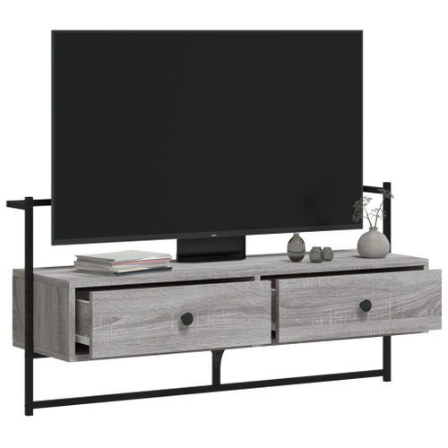 Meuble TV mural sonoma gris 100,5x30x51 cm bois d'ingénierie - Photo n°3; ?>