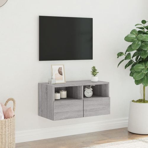 Meuble TV mural sonoma gris 60x30x30 cm bois d'ingénierie - Photo n°3; ?>