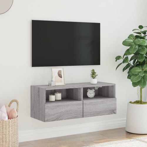 Meuble TV mural sonoma gris 80x30x30 cm bois d'ingénierie - Photo n°3; ?>