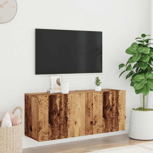 Meuble TV mural vieux bois 100x30x41 cm - Photo n°3; ?>