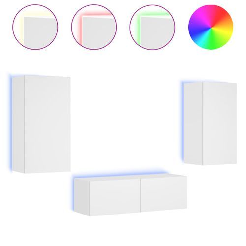 Meuble TV muraux 3 pcs avec lumières LED blanc - Photo n°2; ?>