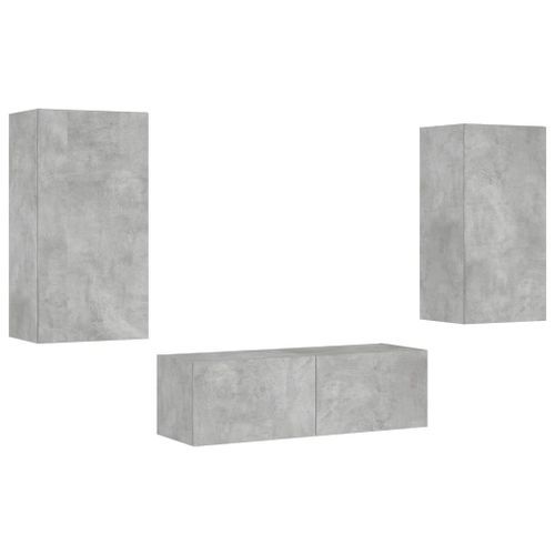 Meuble TV muraux 3 pcs avec lumières LED gris béton - Photo n°3; ?>