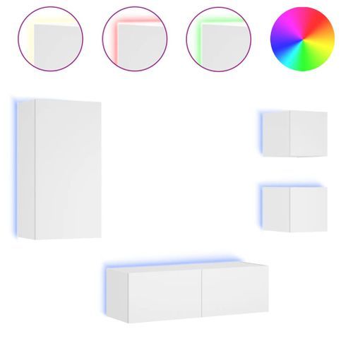 Meuble TV muraux 4 pcs avec lumières LED blanc - Photo n°2; ?>