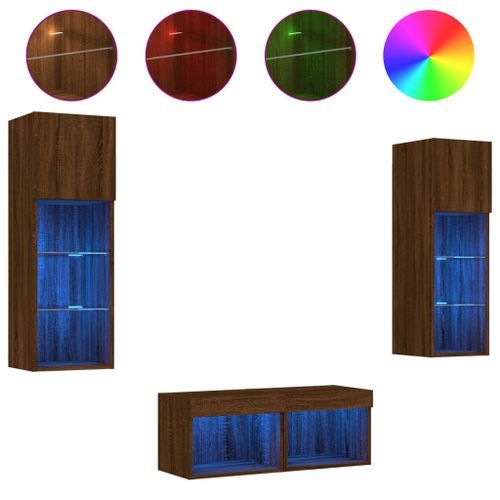 Meuble TV muraux 4 pcs avec lumières LED chêne marron - Photo n°2; ?>