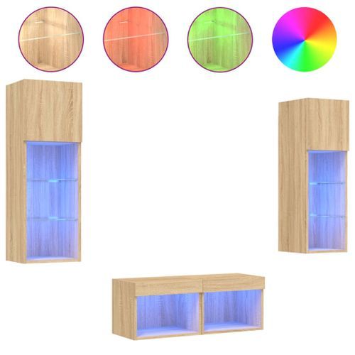 Meuble TV muraux 4 pcs avec lumières LED chêne sonoma - Photo n°2; ?>