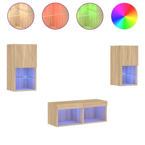 Meuble TV muraux 4 pcs avec lumières LED chêne sonoma - Photo n°2; ?>