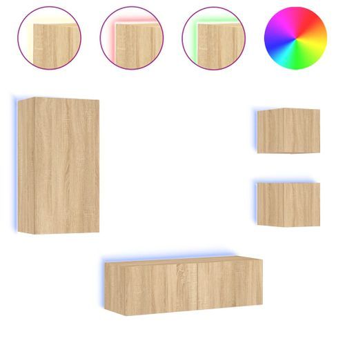 Meuble TV muraux 4 pcs avec lumières LED chêne sonoma - Photo n°2; ?>