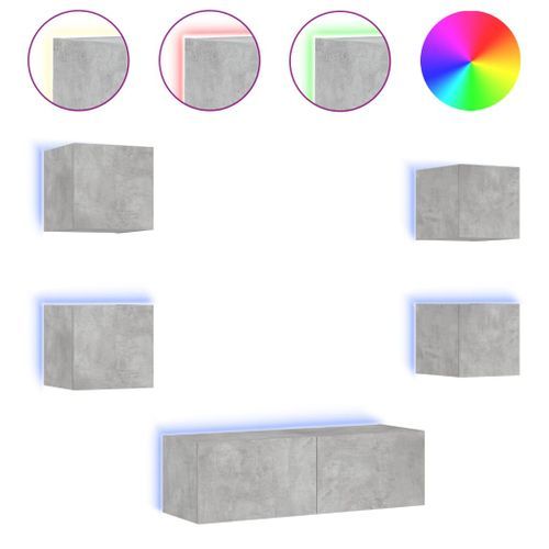 Meuble TV muraux 5 pcs avec lumières LED gris béton - Photo n°2; ?>