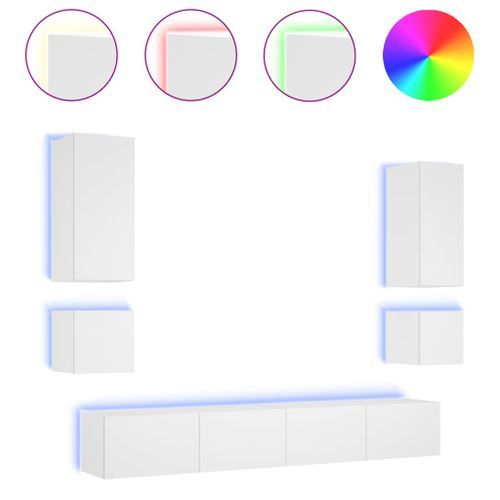 Meuble TV muraux 6 pcs avec lumières LED blanc - Photo n°2; ?>