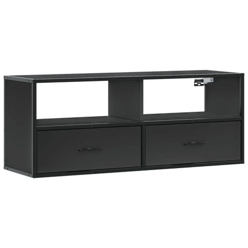 Meuble TV noir 100x31x39,5 cm bois d'ingénierie et métal - Photo n°2; ?>