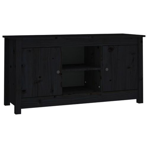 Meuble TV Noir 103x36,5x52 cm Bois de pin massif - Photo n°2; ?>