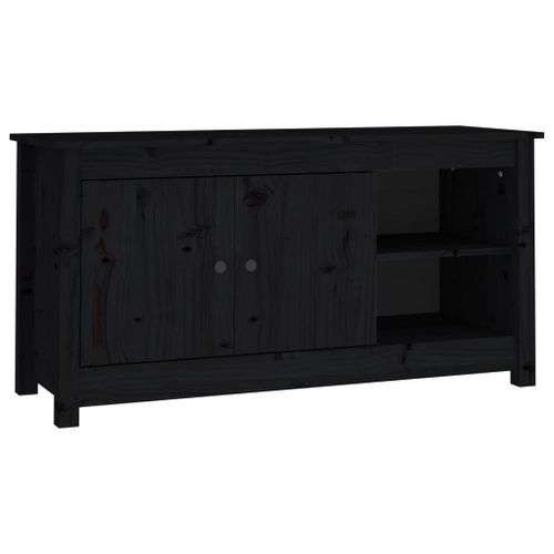 Meuble TV Noir 103x36,5x52 cm Bois de pin massif - Photo n°2; ?>