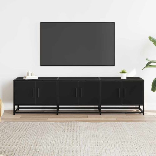 Meuble TV noir 150x35x41 cm bois d'ingénierie et métal - Photo n°3; ?>