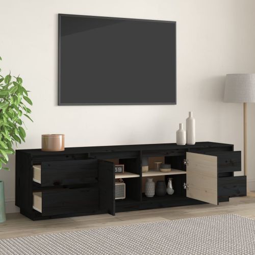 Meuble TV Noir 176x37x47,5 cm Bois de pin massif - Photo n°3; ?>