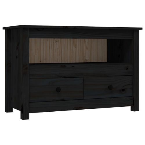 Meuble TV Noir 79x35x52 cm Bois de pin massif - Photo n°2; ?>