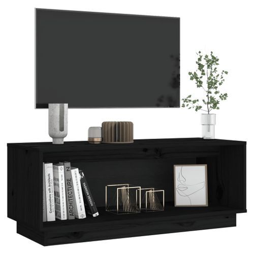 Meuble TV Noir 90x35x35 cm Bois de pin massif - Photo n°2; ?>