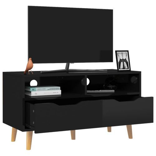 Meuble TV Noir brillant 90x40x48,5 cm Scandy - Photo n°3; ?>