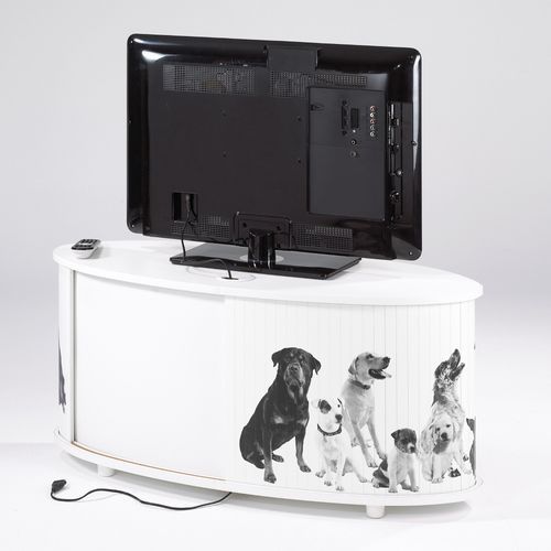 Meuble TV rideaux coulissants bois blanc imprimé animaux Desky - Photo n°2; ?>