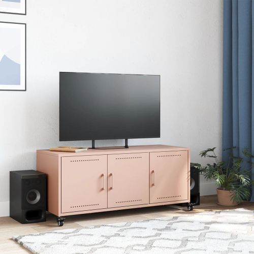 Meuble TV rose 100,5x39x43,5 cm acier laminé à froid - Photo n°3; ?>