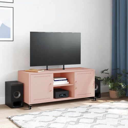 Meuble TV rose 100,5x39x43,5 cm acier laminé à froid - Photo n°3; ?>