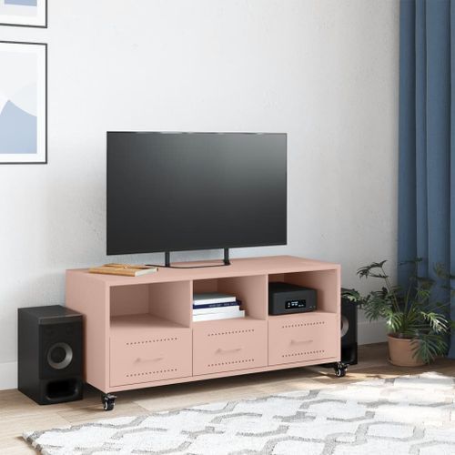 Meuble TV rose 100,5x39x43,5 cm acier laminé à froid - Photo n°3; ?>