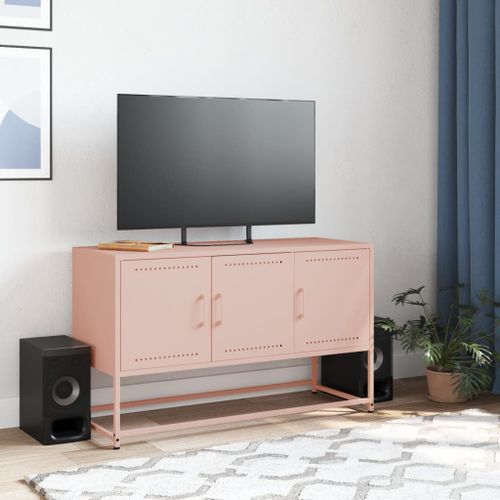 Meuble TV rose 100,5x39x60,5 cm acier - Photo n°3; ?>